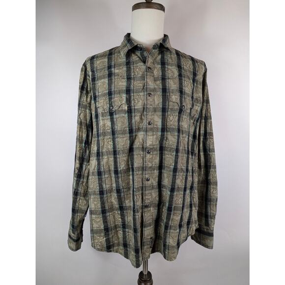Wrangler Retro Mens XL Shirt Black Pearl Snap Paisley Plaid Button Up Pocket Top - Picture 1 of 12